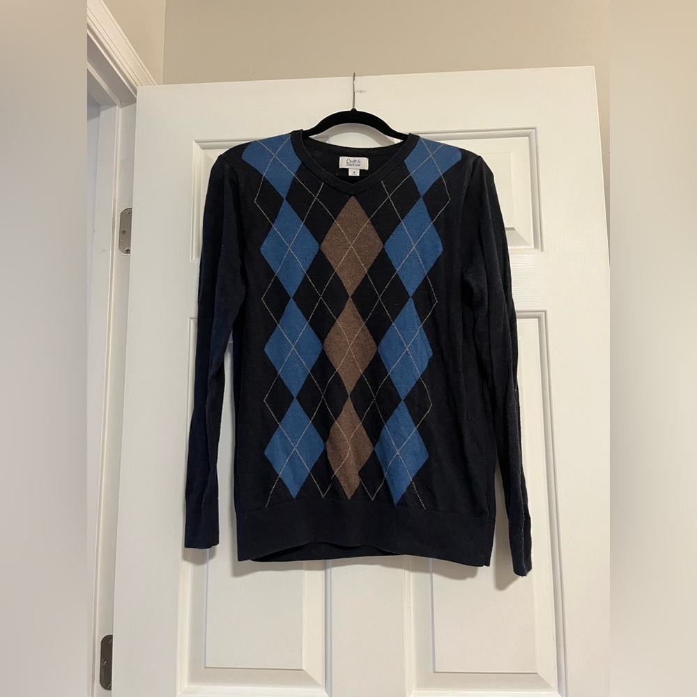 Croft & Barrow Navy Blue Argyle Sweater Size Men’s M or Women’s L